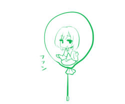 Rule 34 | 1girl, balloon, chibi, doodle, floating, in balloon, japanese clothes, kimono, looking to the side, monochrome, original, poaro, simple background, sitting, smirk, solid oval eyes, solo, string, white background