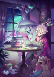 Rule 34 | 1boy, ahoge, bede (pokemon), book, chair, creatures (company), galarian form, galarian ponyta, game freak, gardevoir, gen 1 pokemon, gen 3 pokemon, gen 7 pokemon, gen 8 pokemon, glowing, hand on own chin, hatenna, hatterene, highres, horns, jacket, jacket on shoulders, janis (hainegom), morelull, mushroom, nintendo, pokemon, pokemon (creature), pokemon swsh, polteageist, ponyta, ralts, reading, single horn, sitting, table