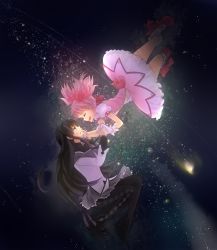 Rule 34 | 10s, 2girls, akemi homura, bad id, bad pixiv id, black hair, chiharu (yubugo), closed eyes, floating, flying, galaxy, gloves, hairband, hand on another&#039;s cheek, hand on another&#039;s face, high heels, highres, holding hands, kaname madoka, long hair, magical girl, mahou shoujo madoka magica, mahou shoujo madoka magica (anime), multiple girls, pantyhose, pink hair, profile, purple eyes, shoes, short hair, smile, space, tears, twintails, white gloves, yubuko (chiharu)