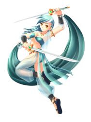Rule 34 | 1girl, anklet, bracelet, commentary, dancer, dual wielding, earrings, full body, highres, holding, jewelry, lyra heartstrings, my little pony, my little pony: friendship is magic, personification, sandals, simple background, solo, sword, transparent background, weapon, yatonokami