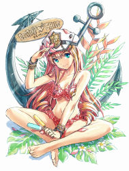 Rule 34 | 1girl, absurdres, barefoot, bikini, blonde hair, blue eyes, bracelet, breasts, cleavage, collarbone, copyright name, destiny child, drill hair, elysion (destiny child), food, hair between eyes, hat, highres, holding, indian style, jewelry, long hair, looking at viewer, mamoru mikokoro, md5 mismatch, mechanical pencil, medium breasts, navel, pencil, pink bikini, popsicle, resolution mismatch, simple background, sitting, smile, solo, source smaller, strapless, strapless bikini, swimsuit, very long hair, white background, white hat