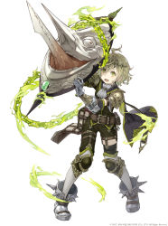 Rule 34 | 1boy, ahoge, armor, armored boots, belt, book, boots, chain, full body, gauntlets, green eyes, green hair, highres, jacket, jino, long nose, male focus, official art, pigeon-toed, pinocchio (sinoalice), shield, shoulder pads, sinoalice, tongue, tongue out, white background, worried