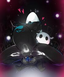 Rule 34 | 1boy, 1girl, black skin, breasts, breasts apart, colored skin, completely nude, deep penetration, english text, head back, heart, highres, hollow knight, hornet (hollow knight), horns, huge testicles, incest, knight (hollow knight), large breasts, looking at viewer, mdthetest, navel, nipples, nude, pussy, pussy juice, reclining, reverse cowgirl position, sex, sex from behind, siblings, size difference, sound effects, spread legs, stomach bulge, straddling, sweat, testicles, thumbs up, vaginal