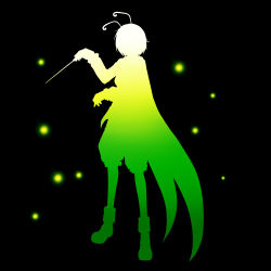 Rule 34 | 1girl, antennae, bad id, bad pixiv id, conductor baton, cape, female focus, full body, kokuten (weaksound), silhouette, simple background, solo, standing, touhou, wriggle nightbug
