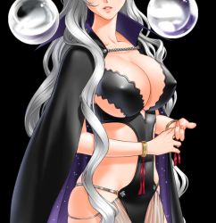 Rule 34 | 1girl, breasts, game cg, head out of frame, huge breasts, long hair, majodou, marie marigold, sano toshihide, shiny clothes, silver hair, solo, very long hair