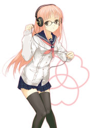 Rule 34 | dasoku sentarou, glasses, headphones, original, school uniform, serafuku, solo, thighhighs, zettai ryouiki