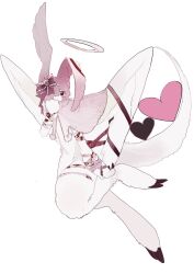 Rule 34 | angel wings, bow, creature, hair bow, hair over one eye, halo, highres, kamikiririp, my melody, no humans, onegai my melody, pink bow, pink hair, sanrio, solo, white background, wings
