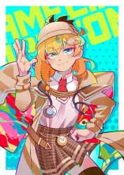 Rule 34 | 1girl, absurdres, blonde hair, blue eyes, capelet, collared shirt, deerstalker, eyeshadow, hair ornament, hand on own hip, hat, highres, hololive, hololive english, keenbiscuit, makeup, necktie, pink eyeshadow, plaid, plaid skirt, red necktie, shirt, shirt tucked in, short hair, short necktie, skirt, smile, solo, virtual youtuber, watson amelia, watson amelia (1st costume), white shirt