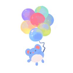Rule 34 | balloon, creatures (company), full body, game freak, gen 2 pokemon, highres, ieafy, marill, nintendo, no humans, open mouth, pokemon, pokemon (creature), simple background, smile, solo, white background
