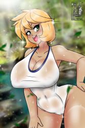 Rule 34 | 1girl, abs, armpits, breasts, cameltoe, cleavage, competition swimsuit, cowboy shot, creatures (company), curvy, game freak, green eyes, haloowl, highres, large breasts, legs, misty (pokemon), muscular, navel, nintendo, one-piece swimsuit, orange hair, pokemon, pokemon hgss, puffy areolae, short hair, smile, solo, standing, swimsuit, thick thighs, thighs, white one-piece swimsuit, wide hips