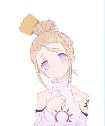 Rule 34 | 1girl, absurdres, blonde hair, crown, crying, en&#039;en no shouboutai, haumea, highres, looking at viewer, mocca, ponytail, simple background, solo, tears, white background