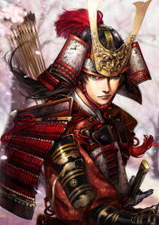 Rule 34 | 1boy, armor, arrow (projectile), dou, helmet, japanese armor, kabuto (helmet), kevin.h, looking at viewer, male focus, nobunaga no yabou, quiver, solo