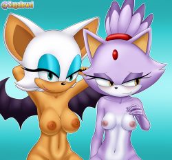 2girls blaze blaze_the_cat blush breasts cum facial furry furry_female giveaway highres large_breasts multiple_girls rouge rouge_the_bat sonic_the_hedgehog zugalewd zugalov