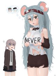 Rule 34 | 3girls, ?, absurdres, english text, eyeshadow, g11 (girls&#039; frontline), girls&#039; frontline, highres, hk416 (girls&#039; frontline), m200 (girls&#039; frontline), makeup, mr.something, multiple girls, spoken question mark, surprised, torn clothes, wide-eyed