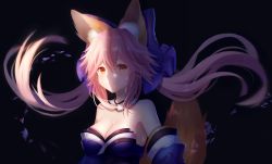 Rule 34 | 10s, 1girl, animal ears, artist request, black background, breasts, cleavage, collarbone, detached sleeves, fate/extra, fate/grand order, fate (series), fox ears, fox tail, hair ribbon, highres, japanese clothes, large breasts, pink hair, ribbon, simple background, solo, tail, tamamo no mae (fate/extra), yellow eyes