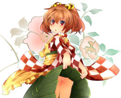 Rule 34 | 1girl, apron, ass, bad id, bad pixiv id, bell, brown hair, checkered clothes, checkered kimono, clothes lift, female focus, hair bell, hair ornament, japanese clothes, jingle bell, kimono, looking back, motoori kosuzu, no panties, red eyes, short hair, skirt, skirt lift, solo, touhou, twintails, two side up, zamudelin