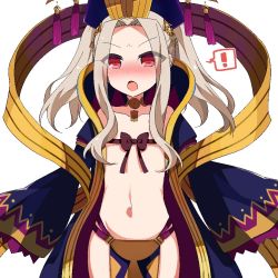 Rule 34 | 1girl, blush, brown hair, collarbone, cosplay, fate/grand order, fate (series), flat chest, hat, illyasviel von einzbern, japanese clothes, jewelry, kimono, loincloth, long hair, navel, necklace, no panties, open mouth, pelvic curtain, ponytail, red eyes, ribbon, simple background, sleeves past wrists, solo, tomo (ryo i so ), upper body, white background, wu zetian (fate), wu zetian (fate) (cosplay)