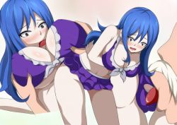 Rule 34 | 1boy, 1girl, bare arms, bare legs, bare shoulders, beard, bikini, black eyes, blue hair, blush, grabbing another&#039;s breast, breasts, cleavage, covered erect nipples, crossed arms, cunnilingus, embarrassed, facial hair, fairy tail, grabbing, juvia lockser, katekin koubou, large breasts, legs, licking, long hair, makarov dreyar, midriff, old, old man, open mouth, oral, pale skin, purple bikini, simple background, solo focus, swimsuit, thighs, thong, tongue, wavy mouth