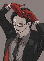 Rule 34 | 1boy, brown hair, cigarette, comb, formal, glasses, gloves, hypnosis mic, iruma jyuto, necktie, open mouth, smoking, suit