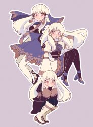 Rule 34 | 3girls, chimney (chimney0311), fire emblem, fire emblem: three houses, fire emblem warriors: three hopes, highres, lysithea von ordelia, multiple girls, nintendo, official alternate costume, official alternate hairstyle, pink eyes, smile, tagme, white hair
