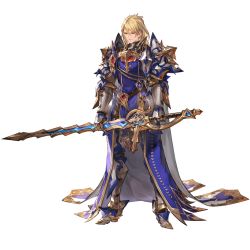 Rule 34 | 1boy, aglovale (granblue fantasy), armor, blonde hair, gauntlets, granblue fantasy, holding, holding weapon, long hair, looking at viewer, male focus, minaba hideo, official art, smirk, solo, sword, transparent background, weapon