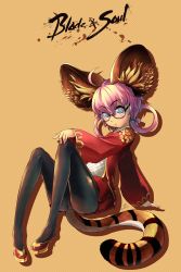 Rule 34 | 10s, 1girl, animal ear fluff, animal ears, blade &amp; soul, blue eyes, chinese clothes, fishnet pantyhose, fishnets, glasses, highres, long hair, lyn (blade &amp; soul), magma chipmunk, panties, panties under pantyhose, pantyhose, pink hair, sitting, solo, tail, tiger ears, twintails, underwear