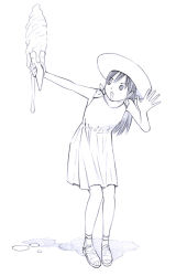 Rule 34 | 1girl, dress, food, hat, ice cream, ice cream cone, monochrome, original, sketch, solo, sun hat, traditional media, yoshitomi akihito