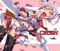 Rule 34 | blush, cute (queen&#039;s blade), exploding clothes, highres, open mouth, panties, pantyshot, purple hair, queen&#039;s blade, queen&#039;s blade spiral chaos, shirosame, short hair, tattoo, tearing clothes, thighhighs, torn clothes, underwear, weapon