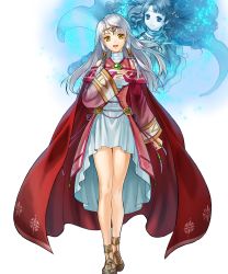 Rule 34 | 2girls, cape, circlet, curly hair, dress, fire emblem, fire emblem: radiant dawn, fire emblem heroes, full body, grey background, head tilt, highres, kita senri, long hair, looking at viewer, micaiah (fire emblem), multiple girls, nintendo, non-web source, official art, open mouth, sandals, smile, standing, transparent background, white hair, yellow eyes, yune (fire emblem)