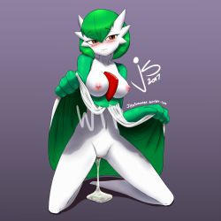 Rule 34 | 1girl, aftersex, artist name, blush, breasts, closed mouth, collarbone, colored skin, creatures (company), cum, cum in pussy, cumdrip, dated, embarrassed, female focus, full body, game freak, gardevoir, gen 3 pokemon, gradient background, green hair, green skin, hair between eyes, half-closed eyes, highres, jollysaunter, kneeling, large breasts, lifting own clothes, looking at viewer, looking away, looking to the side, multicolored skin, navel, nintendo, nipple piercing, nipples, orange eyes, piercing, pokemon, pokemon (creature), purple background, pussy, short hair, signature, simple background, solo, source request, spread legs, sweat, tears, tumblr username, two-tone skin, uncensored, unfinished, watermark, wavy mouth, web address, white skin