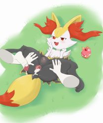 Rule 34 | 1boy, 1girl, :3, aftersex, animal ear fluff, animal ears, animal hands, anus, ass juice, blush, braixen, breath, cherry, cleft of venus, clitoris, creatures (company), cum, cum in ass, cum string, cumdrip, cupcake, disembodied limb, erection, fangs, food, fox ears, fox tail, fruit, full body, furry, game freak, gaping, gen 6 pokemon, grass, green background, half-closed eyes, hand on own face, hands up, happy, hetero, highres, interspecies, lying, nintendo, on back, open mouth, orange (fruit), orange slice, outdoors, pawpads, penis, pokemon, pokemon (creature), pokephilia, pussy, pussy juice, red eyes, sake kemosalmon, saliva, shiny skin, smile, spread legs, tail, tongue, uncensored, veins, veiny penis