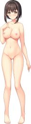 Rule 34 | 1girl, absurdres, barefoot, blush, breasts, brown eyes, brown hair, completely nude, full body, gluteal fold, hibikino-san-chi wa eroge-ya-san!, highres, honomi youko, navel, nipples, no pussy, nude, official art, short hair, small breasts, smile, solo, transparent background
