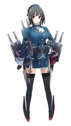 Rule 34 | 10s, 1girl, black gloves, black hair, black thighhighs, blush, breasts, cannon, full body, garter straps, gloves, hat, jacket, kantai collection, large breasts, mikoto akemi, military jacket, official art, personification, red eyes, short hair, skirt, solo, takao (kancolle), thighhighs, transparent background, turret