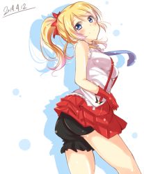 Rule 34 | 10s, 1girl, 2014, ayase eli, blonde hair, blue eyes, bokura wa ima no naka de, dated, gloves, hair ornament, jiino, long hair, looking at viewer, love live!, love live! school idol project, ponytail, red gloves, solo