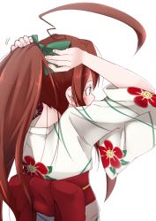 Rule 34 | 10s, 1girl, ahoge, bow, commentary request, green bow, hair bow, japanese clothes, kantai collection, kimono, kuma (kancolle), long hair, nassukun, ponytail, simple background, solo, white background, wide sleeves, yukata