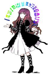 Rule 34 | 1girl, artist request, brown hair, cross-laced clothes, cross-laced footwear, gradient hair, hands up, high heels, hijiri byakuren, layered clothes, long hair, looking up, multicolored hair, open palms, purple hair, solo, sorcerer&#039;s sutra scroll, touhou, wavy hair, white background