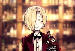 Rule 34 | 1girl, ^ ^, alcohol, bartender, blurry, blurry background, blush, bottle, bow, bowtie, closed eyes, depth of field, dokuromaru, closed eyes, formal, holding, holding bottle, idolmaster, idolmaster cinderella girls, jack daniel&#039;s, red suit, shirasaka koume, shirt, sleeves past wrists, smile, solo, suit, the shining, transparent, wall of text, whiskey, white shirt