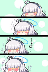 Rule 34 | 1girl, 1other, 4koma, :o, absurdres, ahoge, black hairband, blue archive, blush, comic, extra, gloves, grey hair, hair over eyes, hairband, halo, hands up, highres, kurukurumagical, long sleeves, millennium science school student (blue archive), open mouth, outdoors, parted lips, sensei (blue archive), sleeves past fingers, sleeves past wrists, sweat, translation request, white gloves