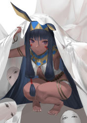 Rule 34 | 1girl, animal ears, blazpu, breasts, dark-skinned female, dark skin, egyptian, egyptian clothes, fate (series), highres, jewelry, long hair, nitocris (fate), purple eyes, small breasts, smile, usekh collar