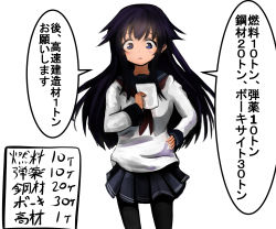 Rule 34 | 1girl, absurdres, akatsuki (kancolle), black hair, black legwear, black skirt, blue eyes, blush, breasts, commentary request, double horizontal stripe, hair flaps, hair spread out, hand on own hip, hand up, highres, holding, kantai collection, long hair, long sleeves, miniskirt, neckerchief, parted lips, pleated skirt, raised eyebrows, reading, red neckerchief, school uniform, serafuku, shirt, simple background, skirt, small breasts, solo, speech bubble, standing, tareme, translation request, white background, white shirt