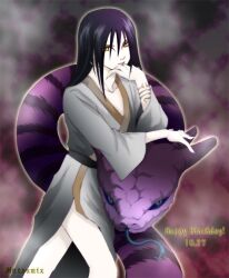 Rule 34 | arm tattoo, black hair, bottomless, colored sclera, colored tongue, eyeliner, fingers to face, hair in face, hand on animal, interspecies, japanese clothes, kimono, long hair, looking at viewer, makeup, male focus, manda (naruto), naruto (series), naruto shippuuden, orochimaru (naruto), pale skin, scales, skinny, slit pupils, snake, tattoo, yellow eyes