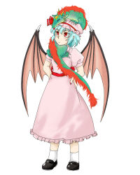 Rule 34 | 1girl, artist request, bat wings, blue hair, blush, bow, closed eyes, dragon, dress, female focus, frown, full body, hat, hong meiling, horns, red eyes, red hair, remilia scarlet, short hair, simple background, sleeping, solo, tail, torazima, touhou, vampire, white background, wings