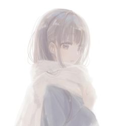 Rule 34 | 1girl, blurry, long hair, long sleeves, naruse chisato, scarf