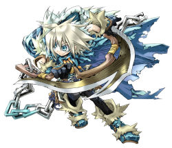 Rule 34 | axe, blonde hair, blue eyes, boots, chain, kiyuzuki satoko, milanor (yggdra union), official art, silver hair, solo, weapon, yggdra union