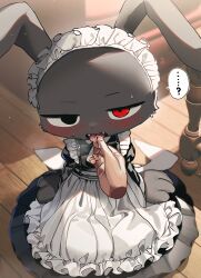 Rule 34 | ..., ....., ...?, 2boys, ?, apron, black dress, black eyes, black fur, blush, buckle, commentary request, crossdressing, dot nose, dress, drooling, fewer digits, furry, furry male, grey fur, hand up, headress, heavy breathing, heterochromia, highres, holding, holding tongue, inu (pixiv), maher, maid, maid apron, maid headdress, maid male, male focus, male maid, mouth drool, multiple boys, neckerchief, office, on floor, open mouth, original, pawpads, pov, pov hands, rabbit boy, rabbit ears, red eyes, saliva, saliva on finger, sharp teeth, sitting, solo focus, speech bubble, sunlight, sweatdrop, tagme, teeth, thighhighs, tongue, tongue out, trap, upper teeth only, white apron, white headdress, white thighhighs