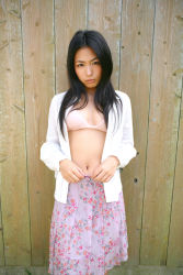 Rule 34 | bikini, bikini top only, highres, kawamura yukie, open clothes, open shirt, photo (medium), shirt, skirt, swimsuit, tagme