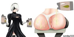 Rule 34 | absurdres, anus, ass, ass focus, clothing aside, gloves, highres, huge ass, nier (series), nier:automata, oil, panties, panties aside, pussy, sunday322, tagme, underwear, white background, white hair, 2b (nier:automata)