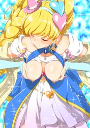 Rule 34 | 1girl, asahina mirai, blonde hair, blush, breasts, closed eyes, cure miracle, cure miracle (sapphire style), cure miracle sapphire style, hat, long hair, magical girl, mahou girls precure!, medium breasts, navel, nipples, precure, sapphire style, solo, uncensored, witch hat, yuto (dialique)