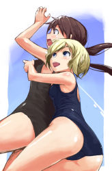 Rule 34 | 00s, 2girls, black one-piece swimsuit, grabbing another&#039;s breast, breasts, erica hartmann, gertrud barkhorn, grabbing, groping, kawa akira, multiple girls, one-piece swimsuit, school swimsuit, strike witches, swimsuit, world witches series