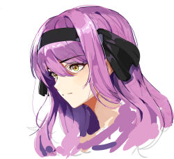 Rule 34 | 1girl, black hairband, closed mouth, commentary, english commentary, gangzi (vtuber), hair between eyes, hairband, highres, indie virtual youtuber, long hair, looking to the side, nogong, portrait, purple hair, simple background, solo, virtual youtuber, white background, yellow eyes